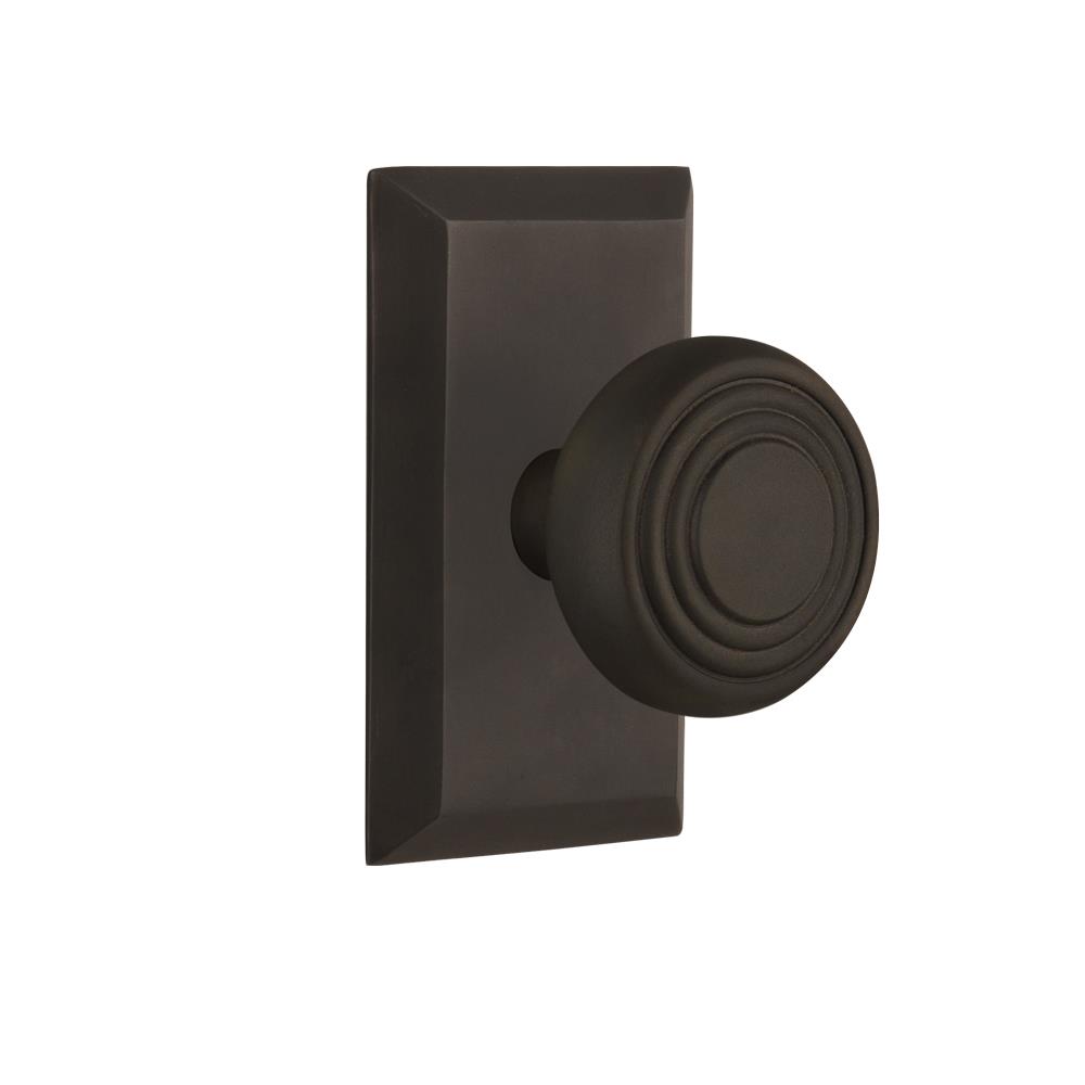 Nostalgic Warehouse STUDEC Complete Passage Set Without Keyhole Studio Plate with Deco Knob in Oil-Rubbed Bronze